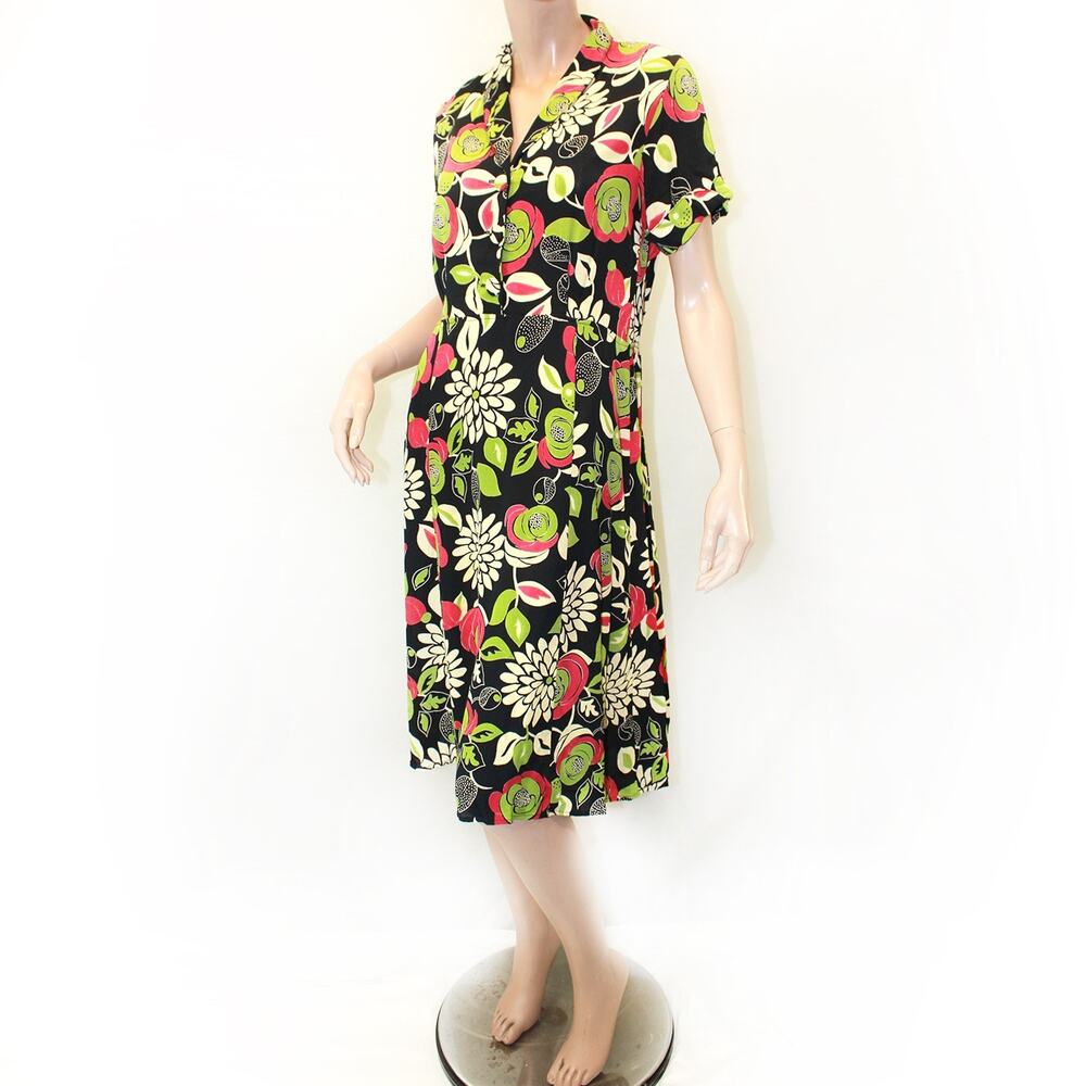 Pink Wheels boutique retro vintage 50's style shirt dress floral print Large USA